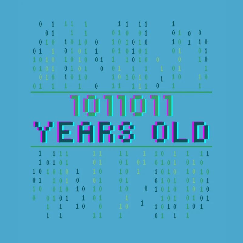 91st Birthday 91 years old Binary Code Computer Science
