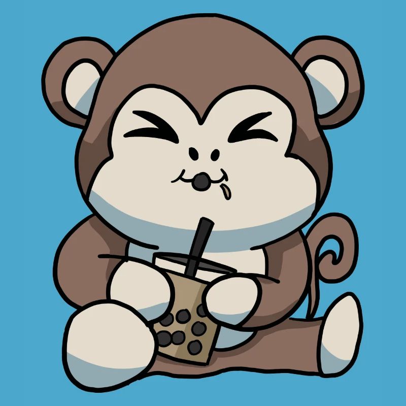 Anime Kawaii Bubble Tea Drinking Monkey Hand Drawn