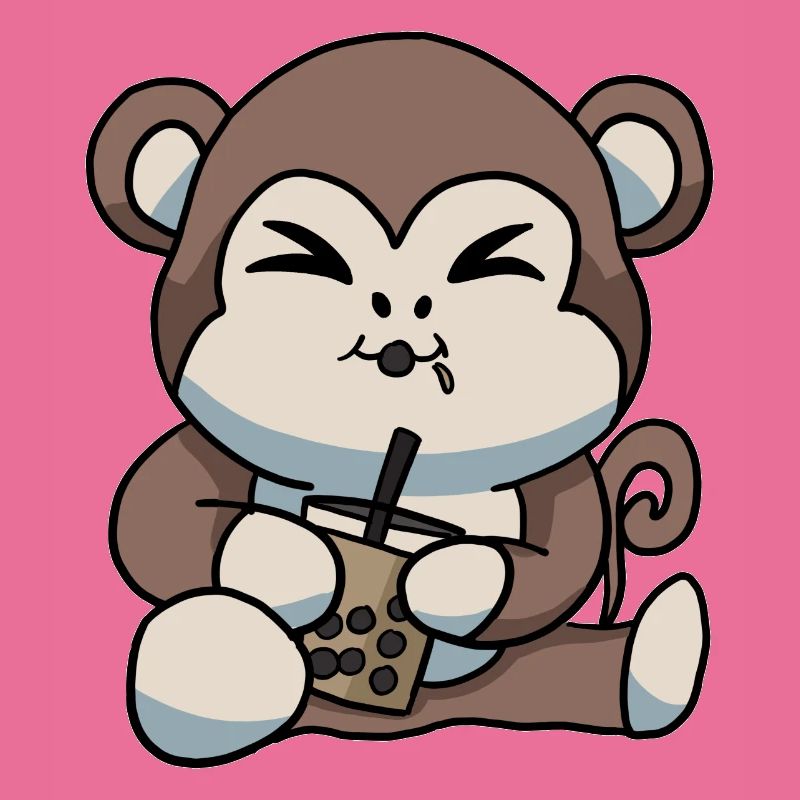 Cute Monkey drinking Bubble Tea Kawaii Anime