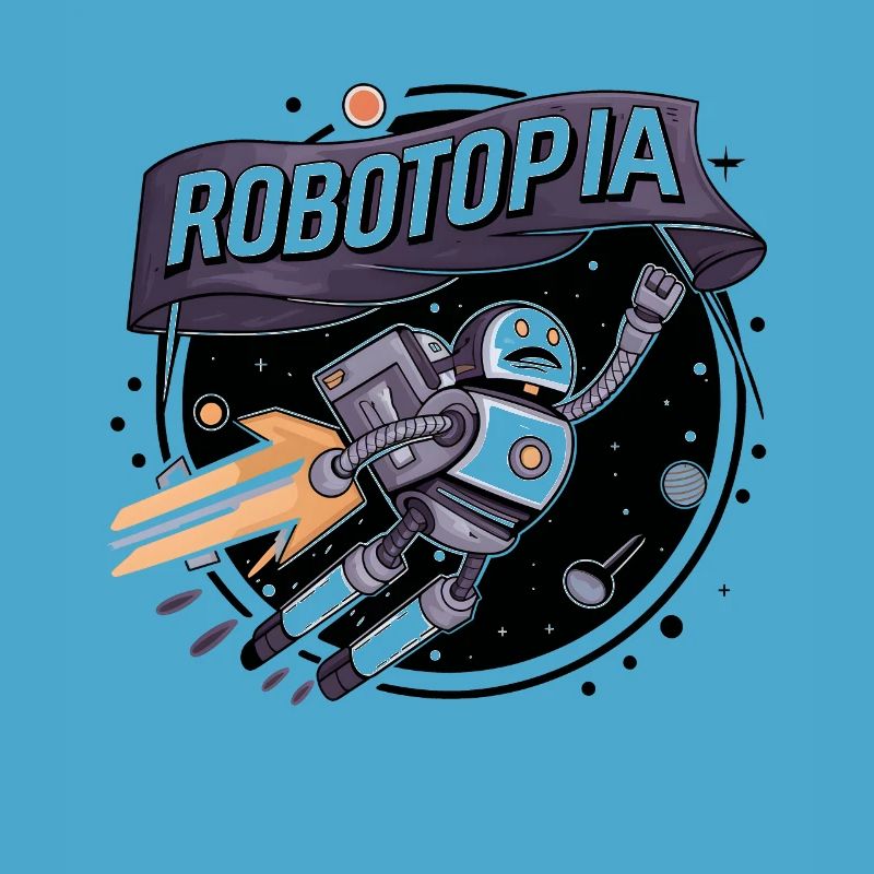 Robotopia drapeau agitant l’espace Jetpack Robot Art