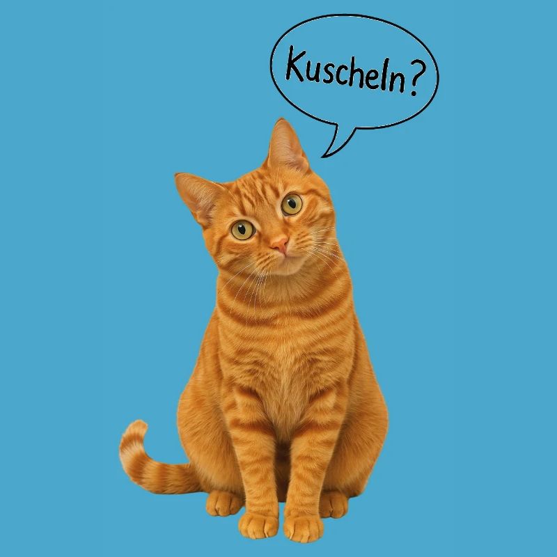 Red cat with tilted head asks: "Cuddle?"