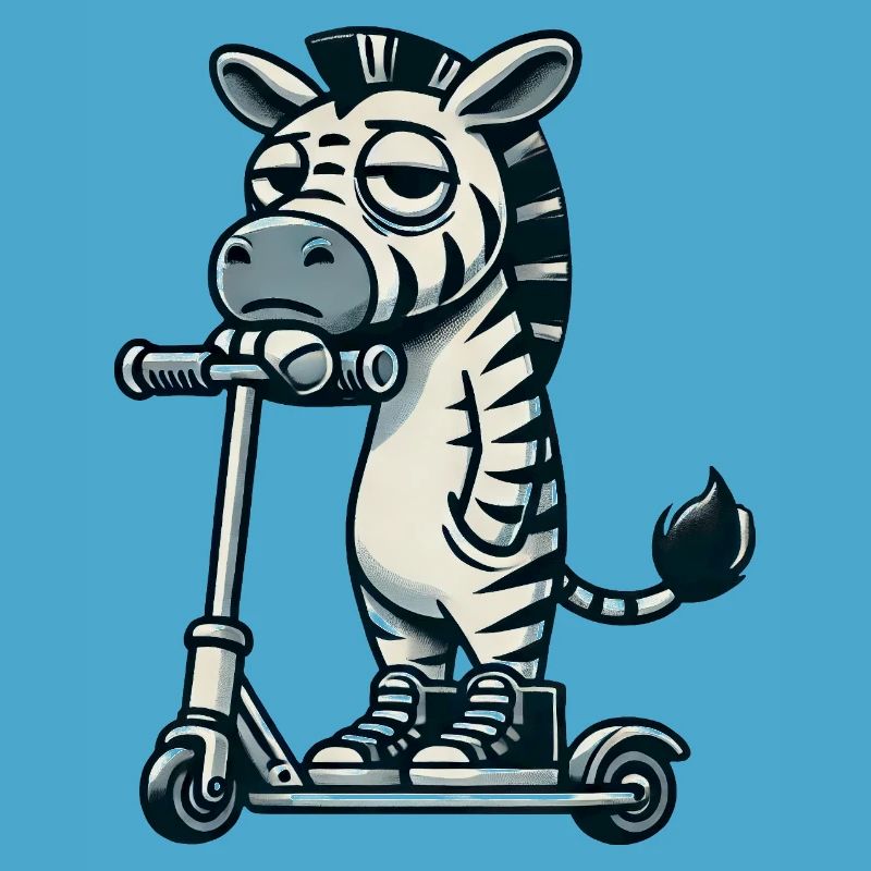 Zebra Scooter Kickroller Funny Comic