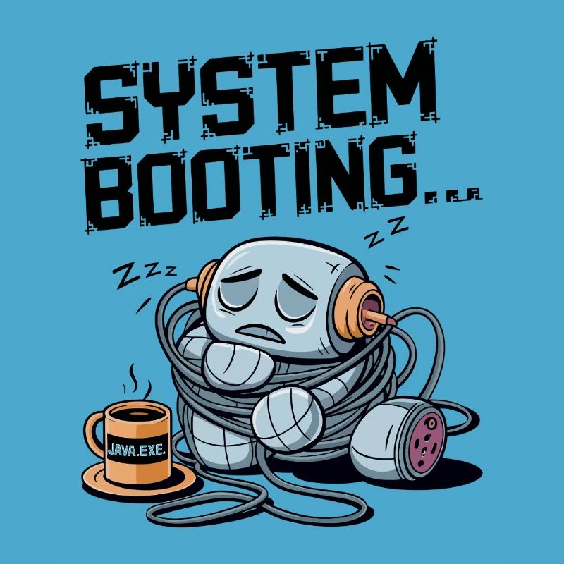 Schläfriger Roboter Booten mit Java.exe Kaffee – Lustig