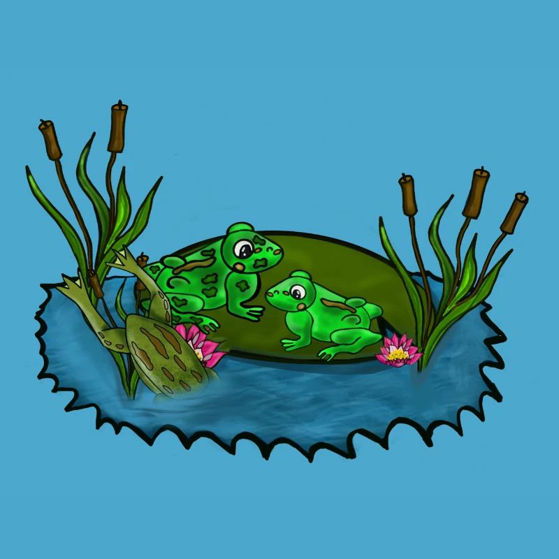 Les trois grenouilles dans l’étang et se reposent.