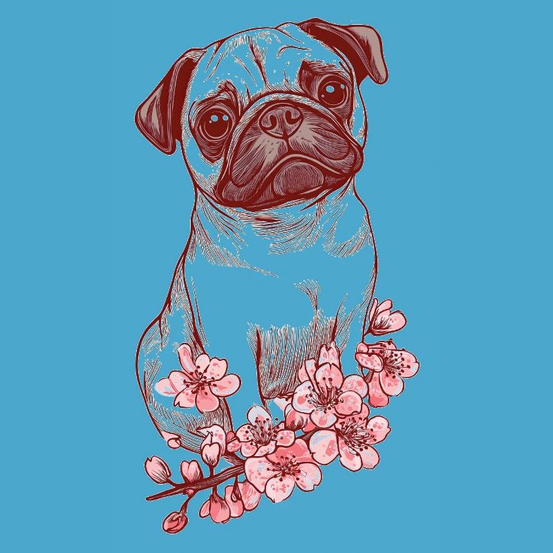 Mops mit Blüten