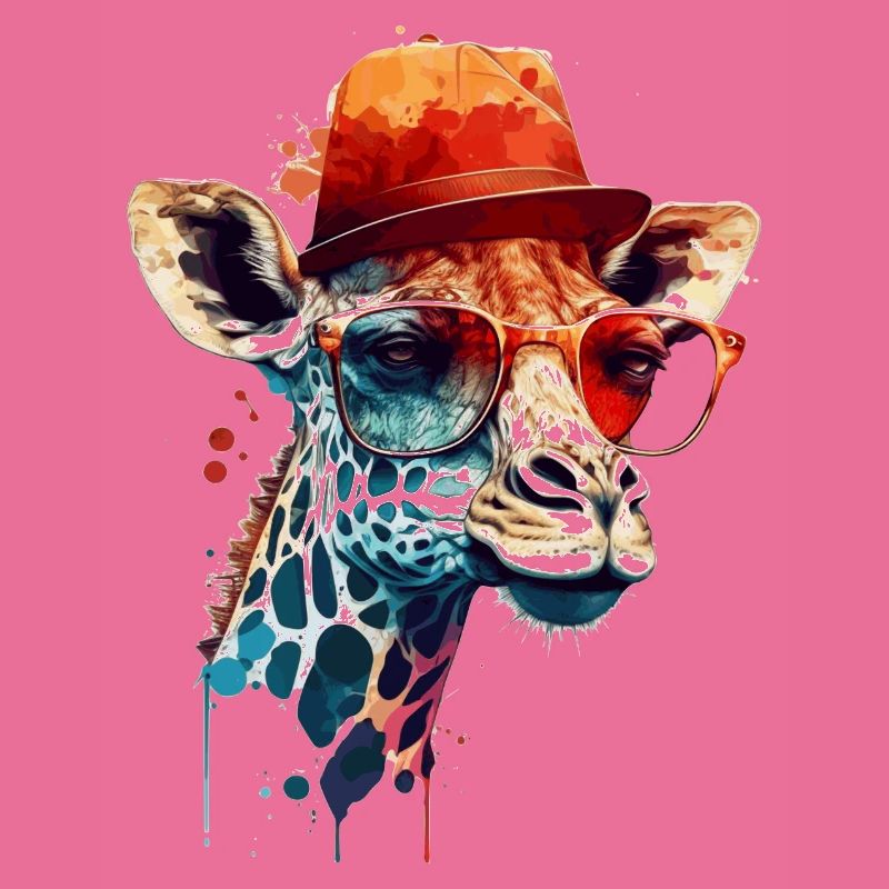 Giraffe head with glasses and hat as vector design