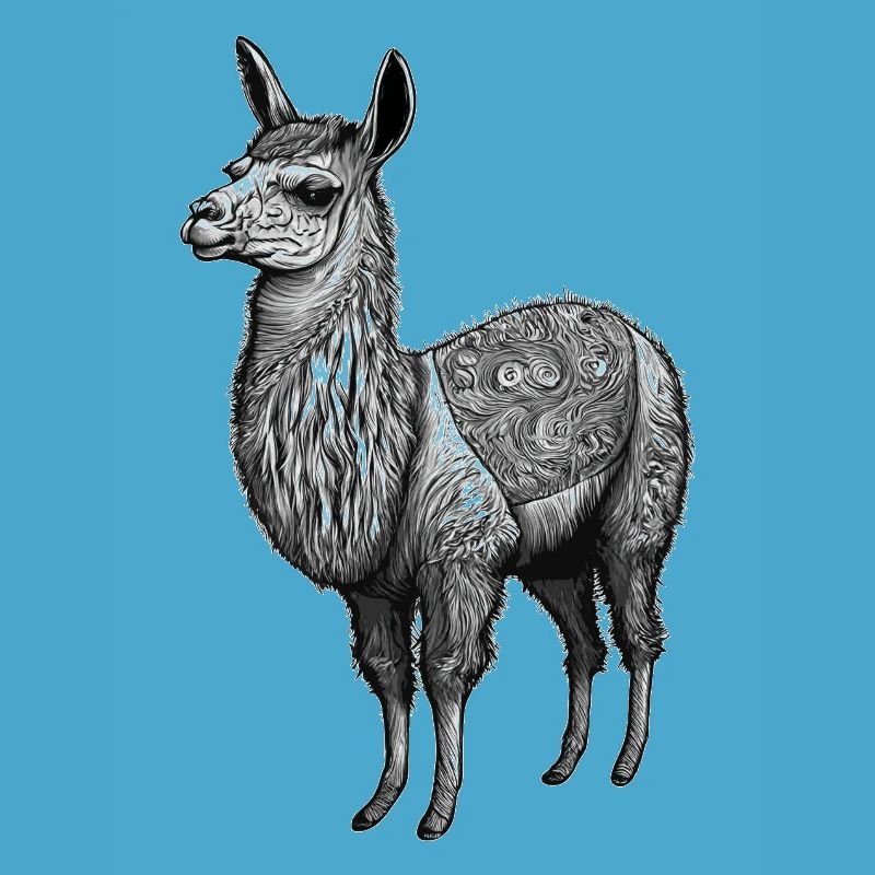 Black and White Llama Drawing with Patterns