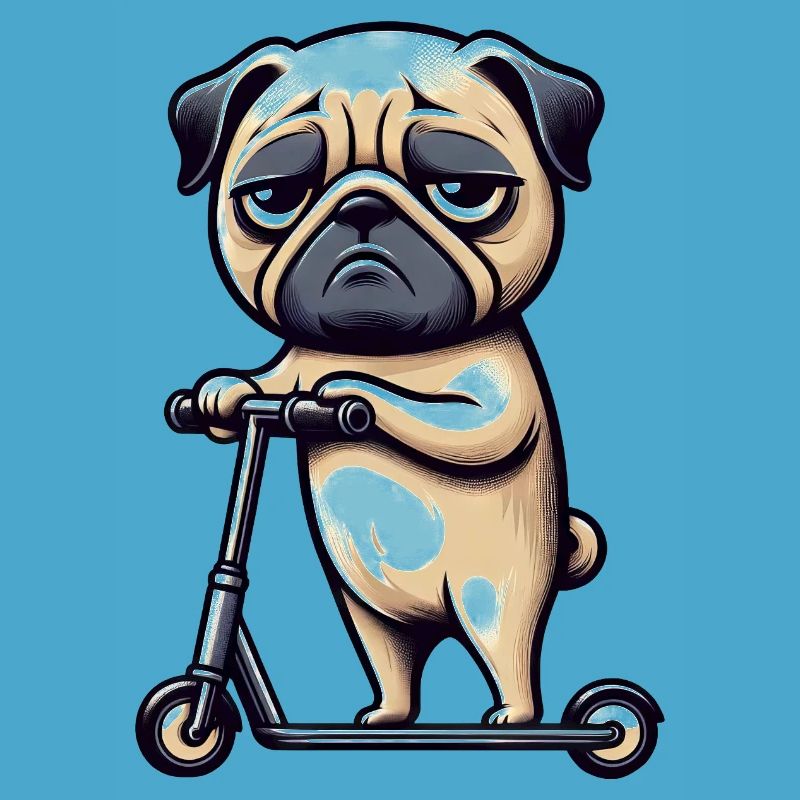 Pug Dog Scooter Grumpy Funny Comic
