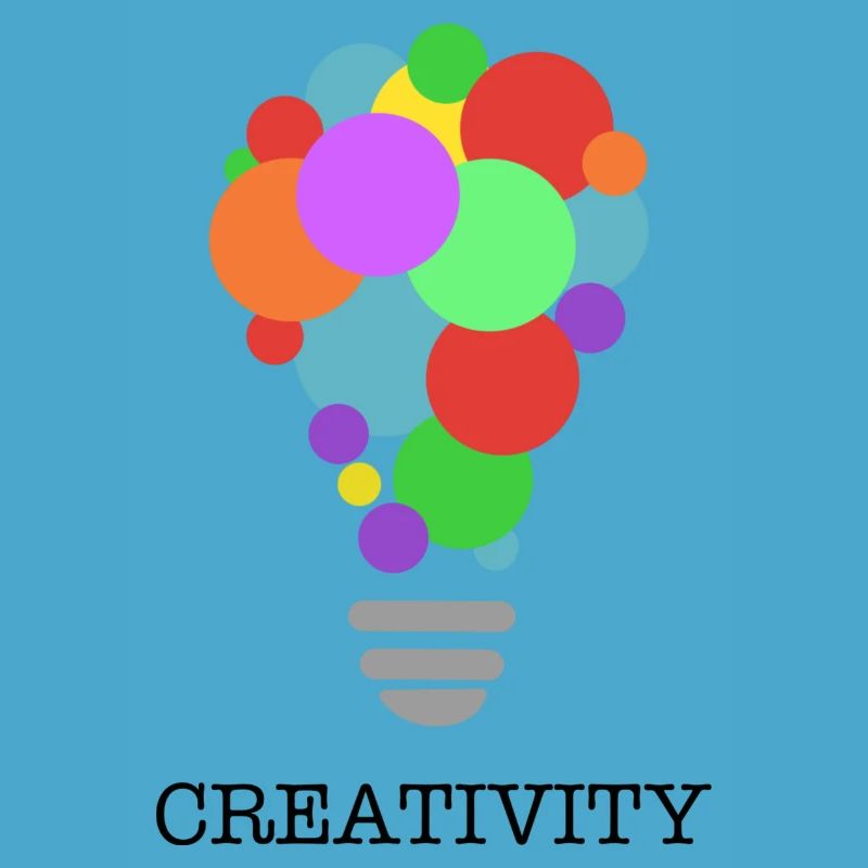 CREATIVITY lightbulb with black print