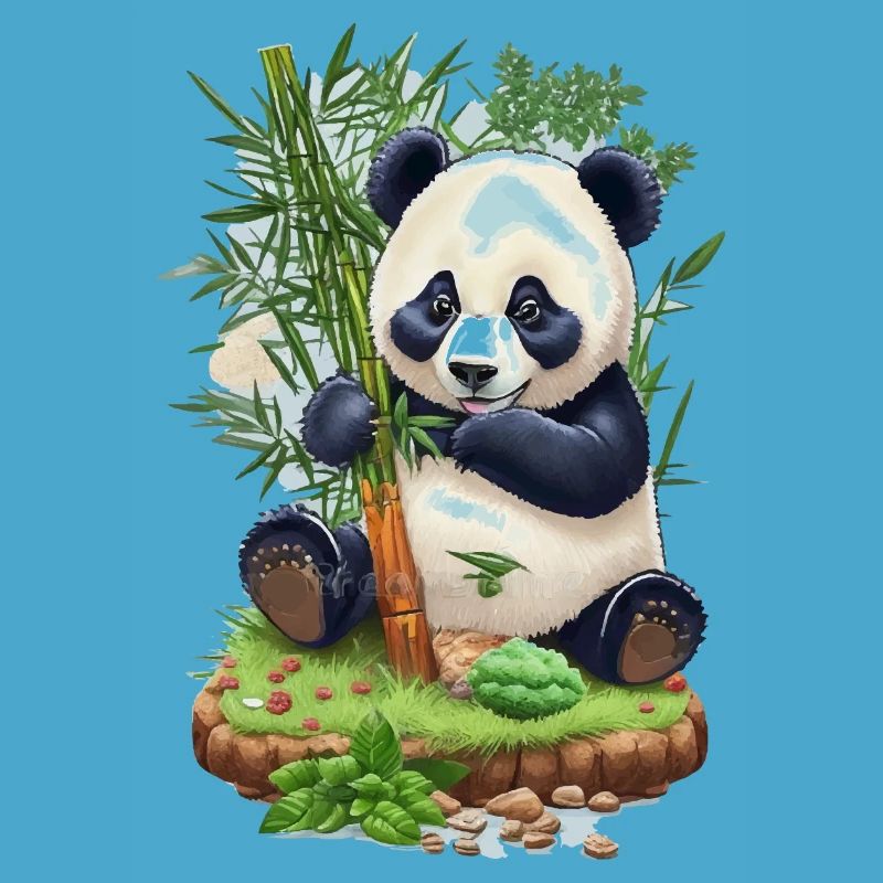 Panda bear eats bamboo