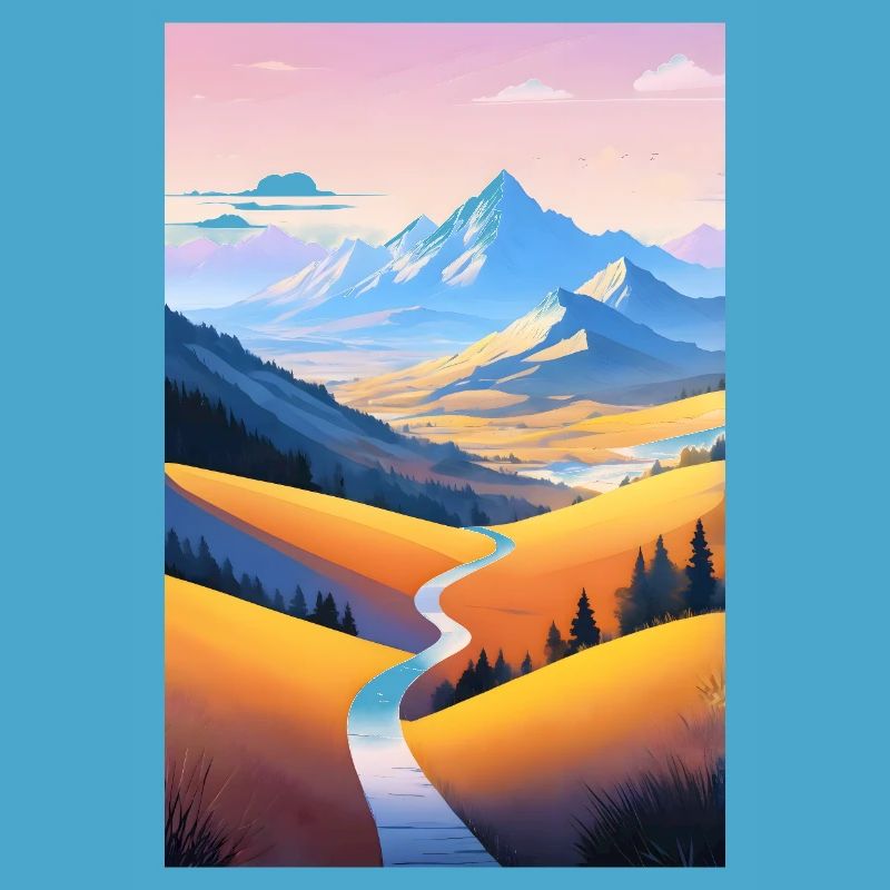 Panoramic view: Mountain path into the evening