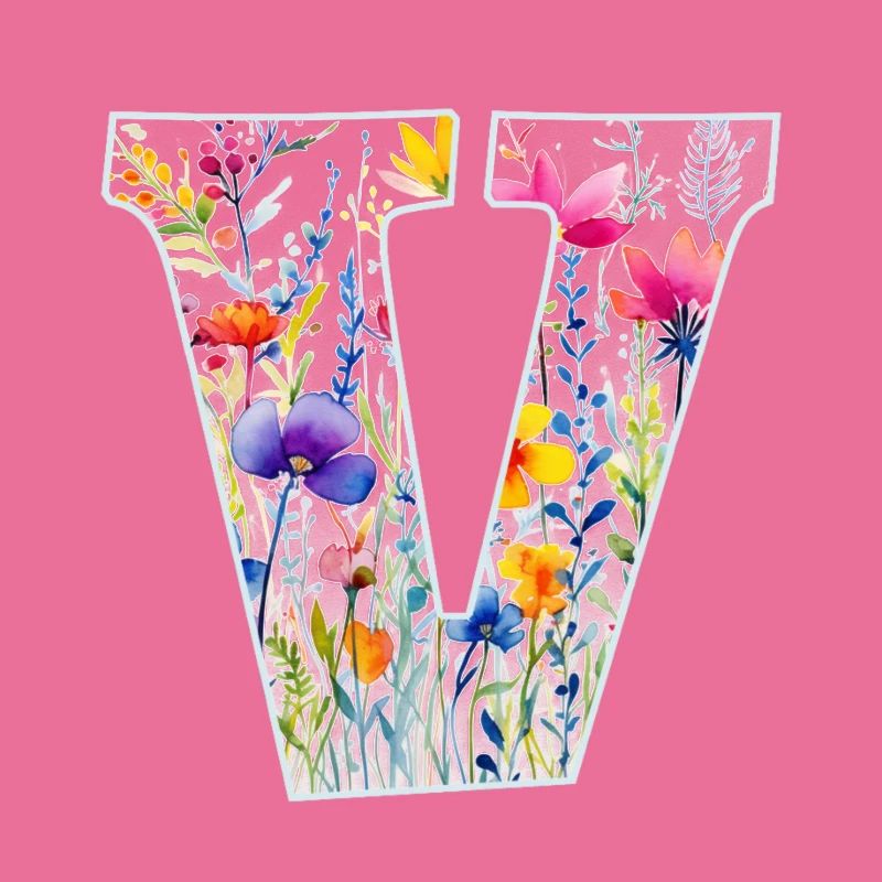 Buchstabe V, Monogramm, Blumenmuster