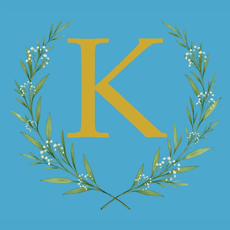 K Monogram, Eucalyptus Wreath, Personalizable