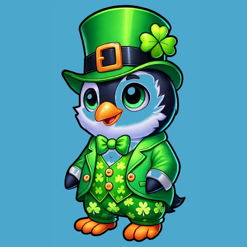 Mignon Dessin Animé Pingouin Saint-Patrick