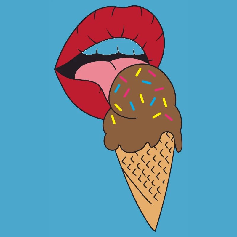 Rote Lippen die Eis schlecken Eiscreme
