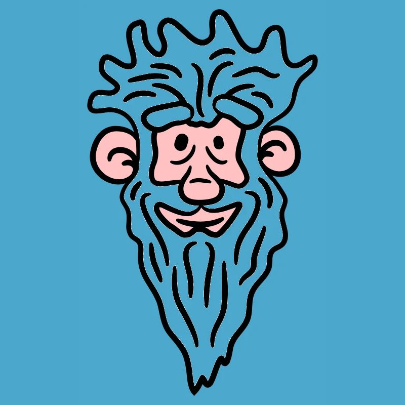 Funny Grandpa Face Comic Style Long Gray Beard