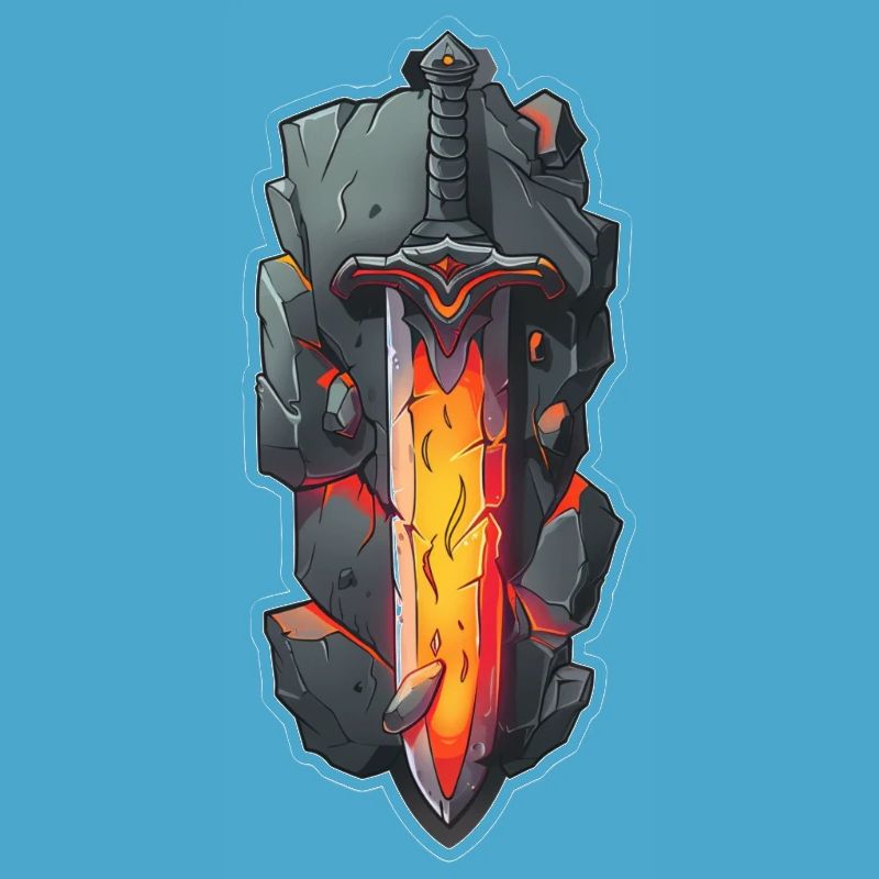 Épée de feu de dessin animé devant un rocher RPG GAme