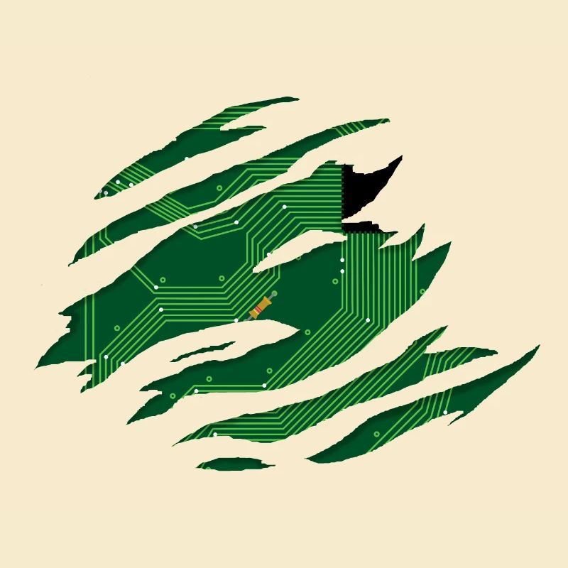 Carte de circuit imprimé d'ordinateur derrière un scratch avec CPU