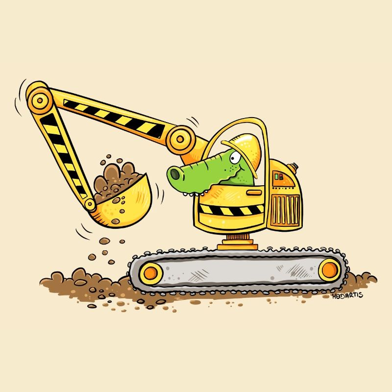 Excavator with crocodile Construction site Excavator driver boys