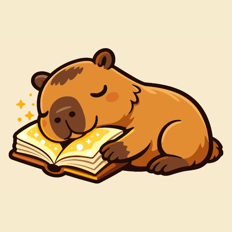 Capybara endormie sur le thème de la lecture de livres