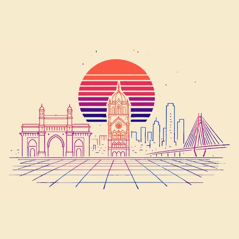 Neon-Synthwave Stadtsilhouette - Mumbai
