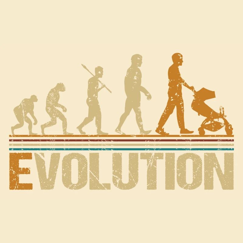 Papa Vater mit Kinderwagen Evolution