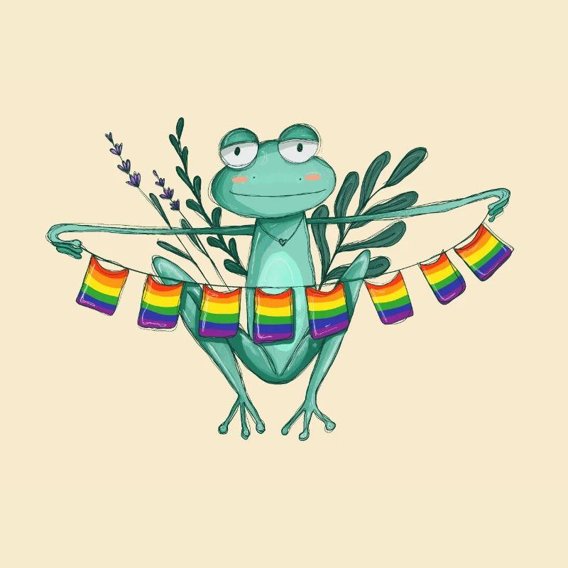 Pride Frosch mit Regenbogenflaggen