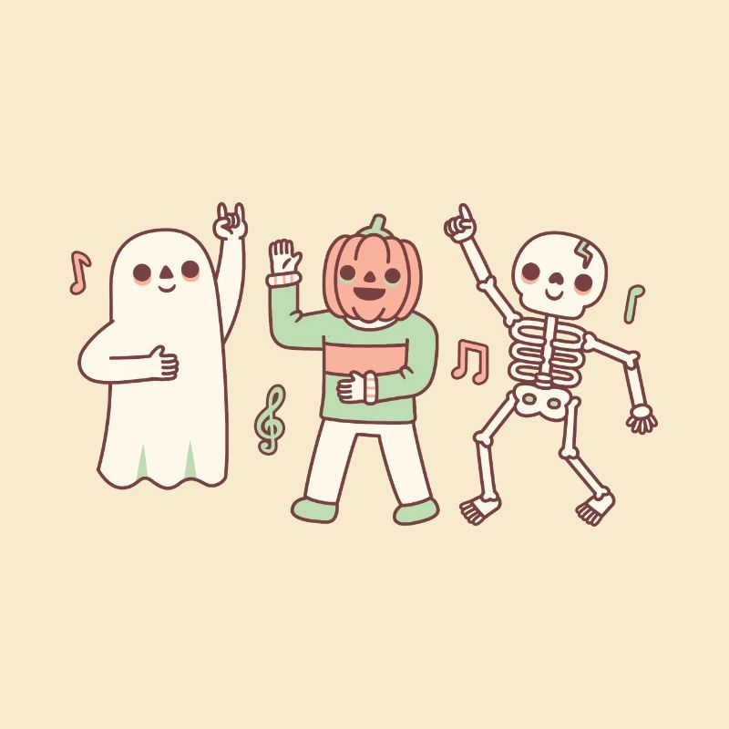 Funny Dancing Ghost, Jack O Lantern and Skeleton