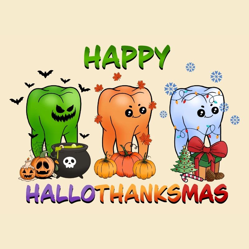Happy Hallothanksmas Funny Teeth Design