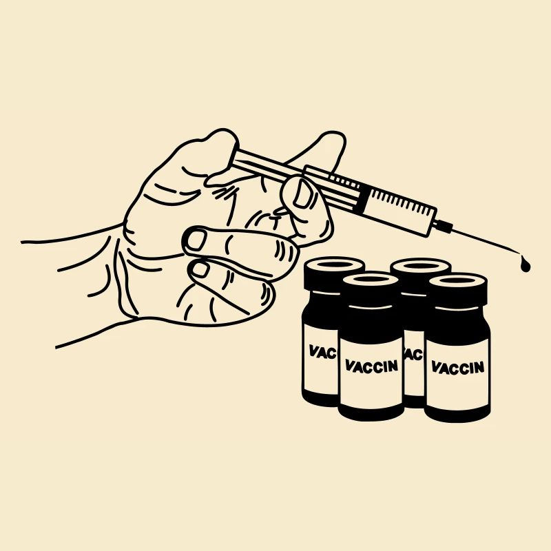 Hand mit Impfspritze und Gläsern