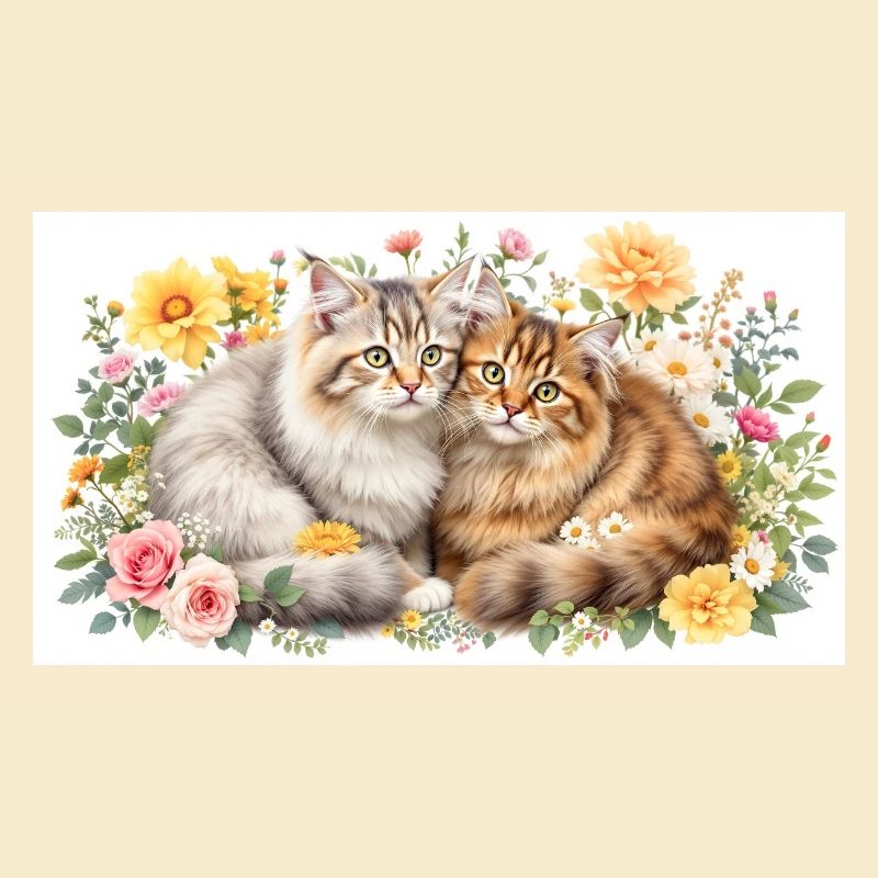Pastel cats in spring bloom