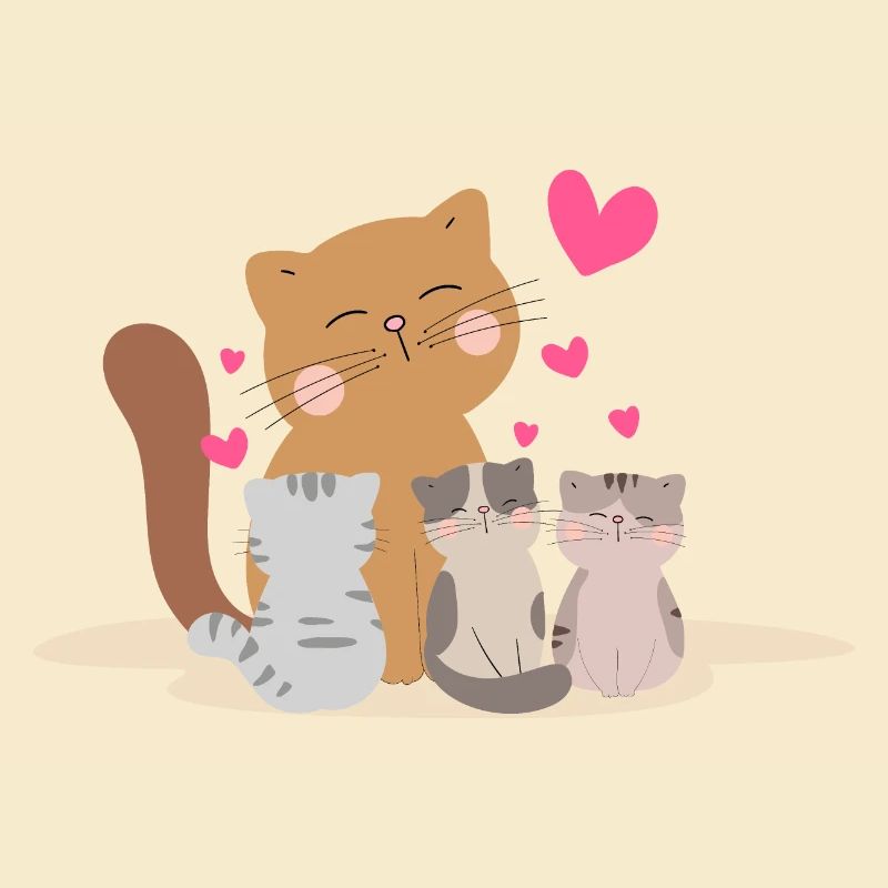 Chat de mère avec ses chatons avec tant d’amour !