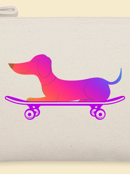 Dackel mit Skateboard