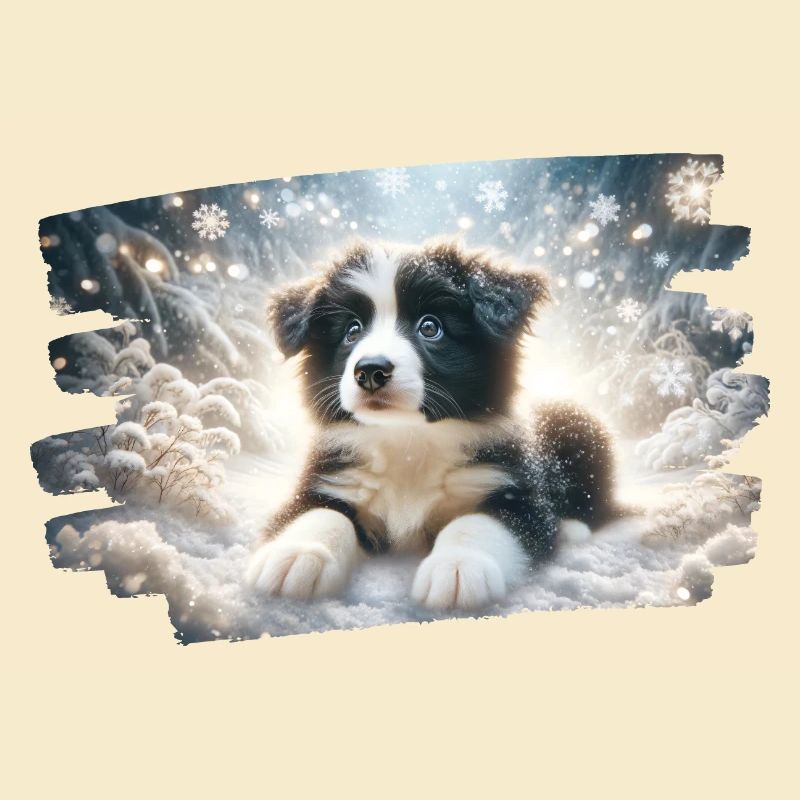 Rêve d’hiver avec chiot border colly dans la neige