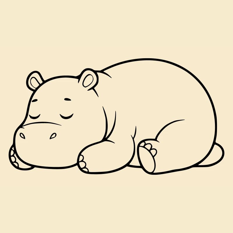 Schlafendes Nilpferd Müde Outline