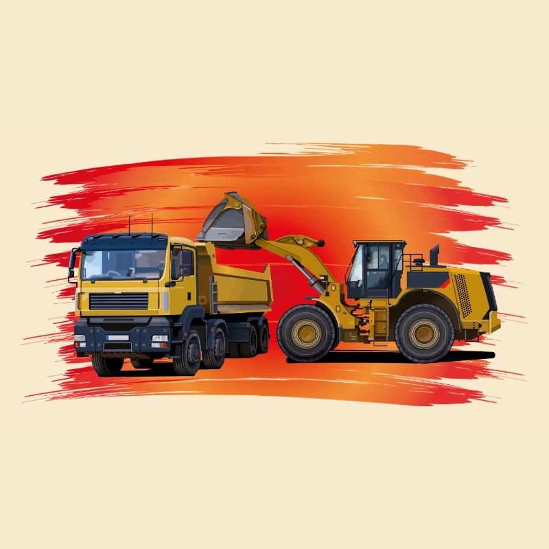 Laster und Bagger auf rot