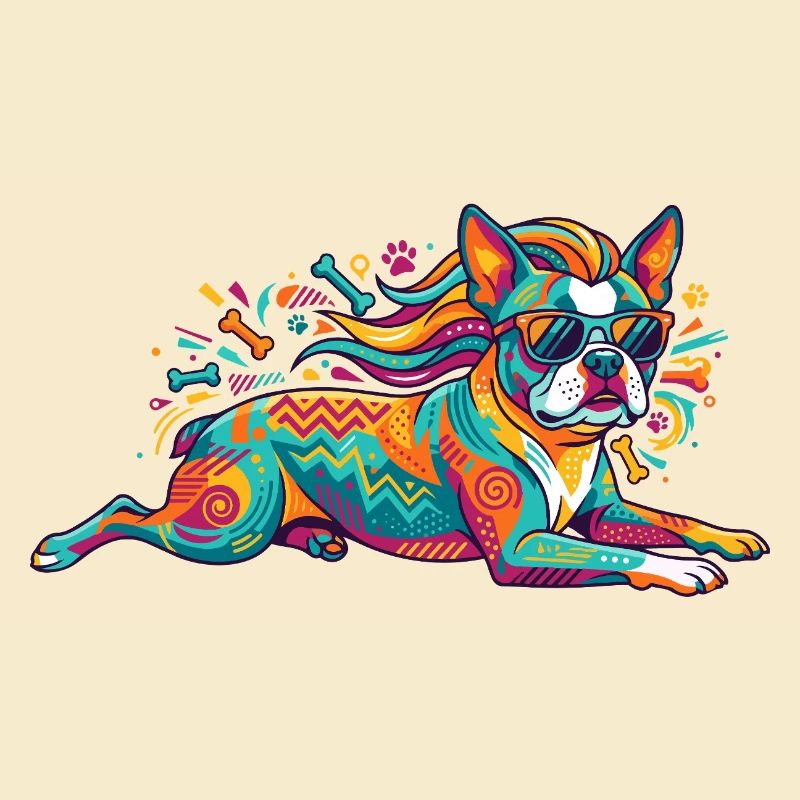 Mode bouledogue de chien avec lunettes de soleil explosion de couleurs