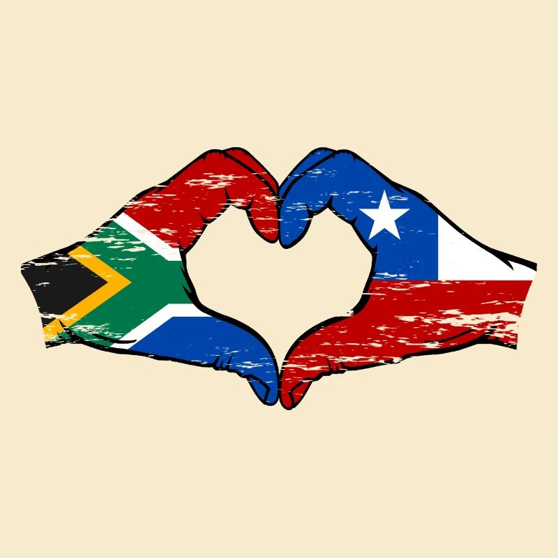 Afrique du Sud Chili drapeau mains forme de coeur utilisé