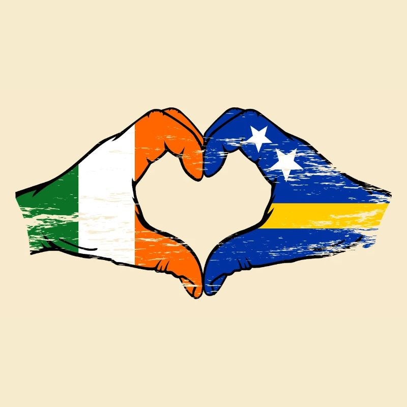Irlande Drapeau Curaçao mains en forme de cœur utilisée
