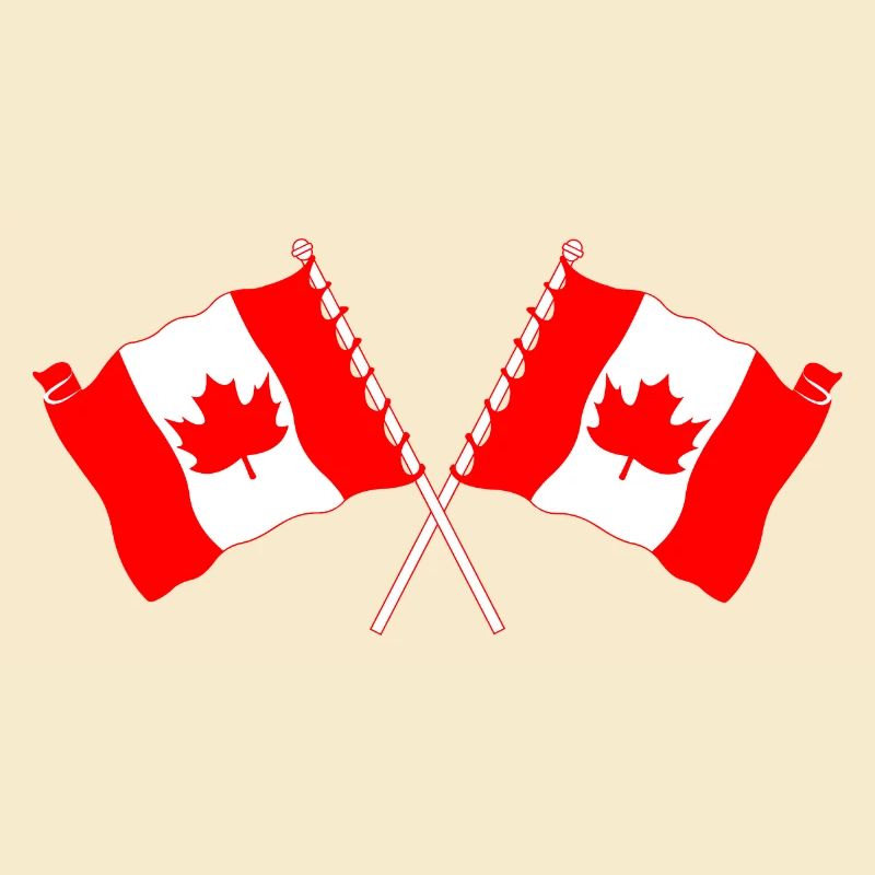 Deux drapeaux du Canada croisés avec une feuille d’érable