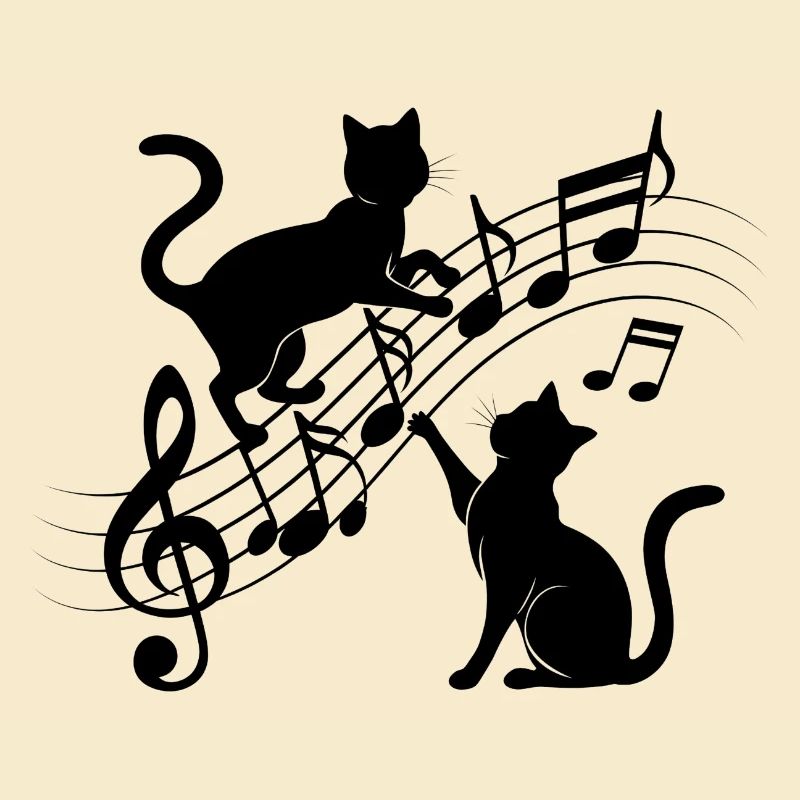 Black cats pattern playing with musical note