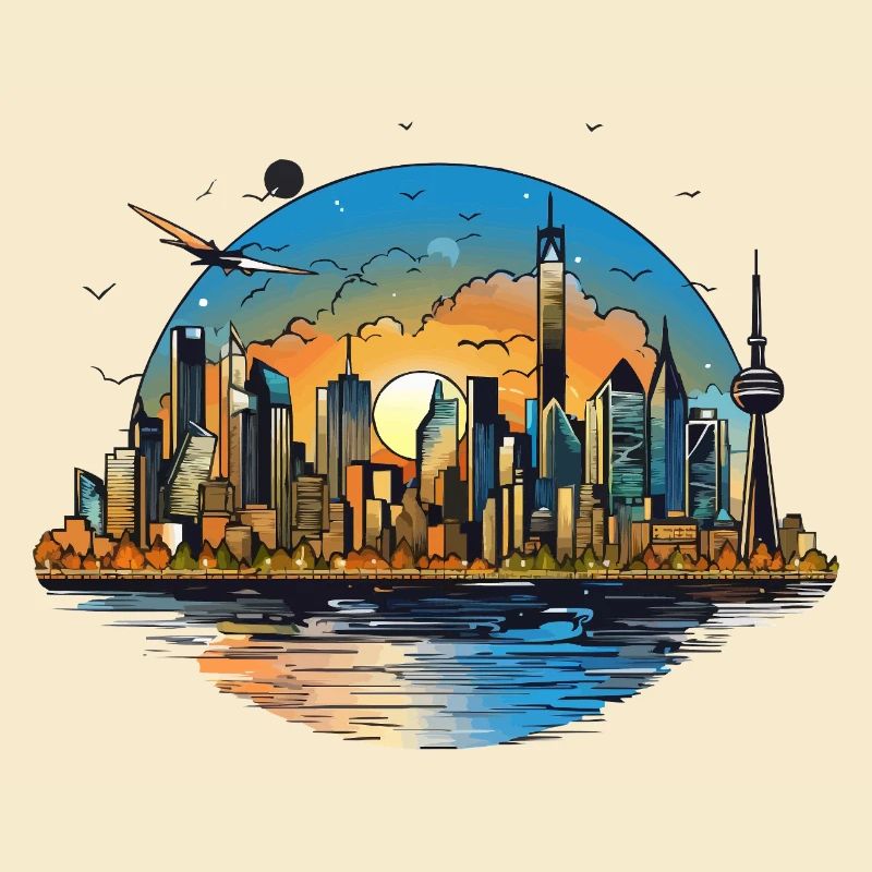 Sunset Skyline Reflection