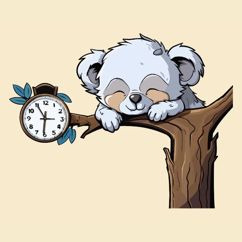 Sleeping koala on the clock branch