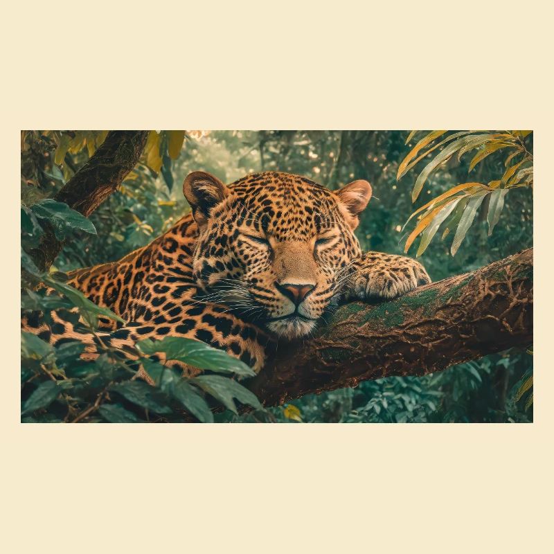 Cute animals chilling – jaguar sleeping on a tree