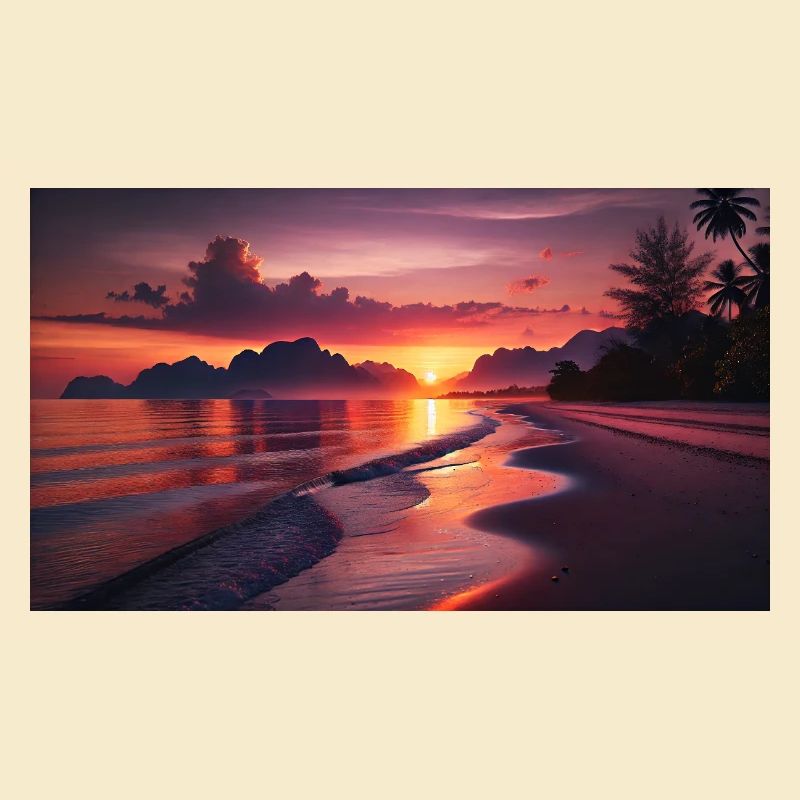 Beach and mountain sunset