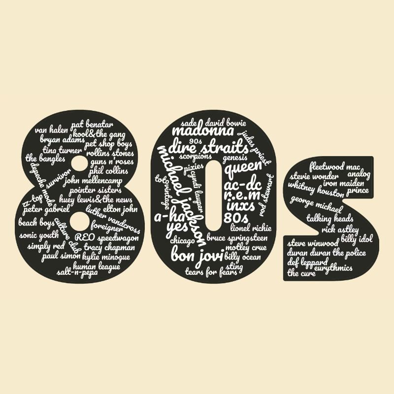 Cloud words 80s white