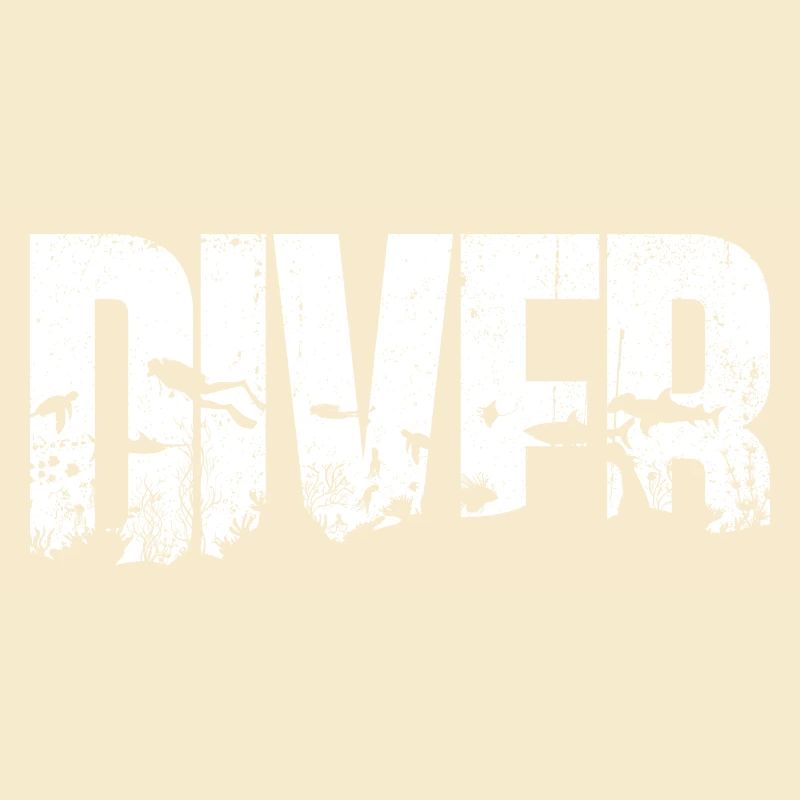 Diver Ocean Bird Silhouette Typography