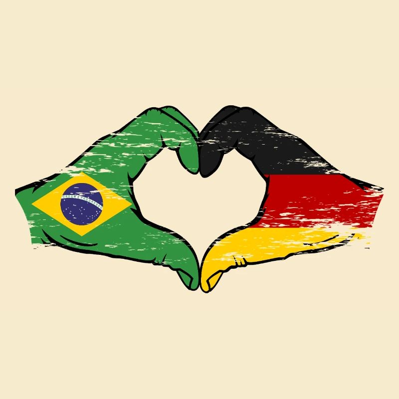 Brésil Allemagne Drapeau Main Forme Coeur Utilisé