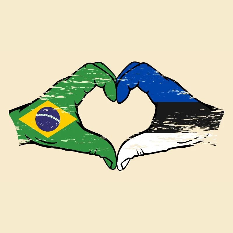 Brésil Estonie Drapeau Mains Coeur Forme Utilisé