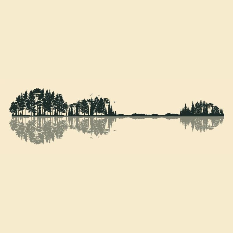 Guitar Forest Trees Nature Lake Reflection